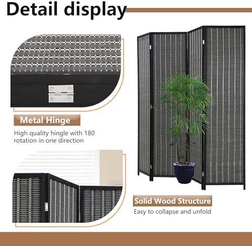 FDW 4-Panel Folding Room Divider | 6ft, Coal Black | Light & Portable - Image 4