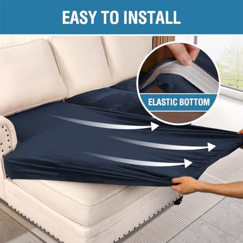 H.VERSAILTEX Velvet Stretch Sectional Couch Covers 4 Pieces Sofa Seat Cushion Covers L Shape Separate Cushion Couch Chaise Cover for Both Left/Right Couch (Large Sofa 3 Seater + 1 Chaise, Navy) - Image 4