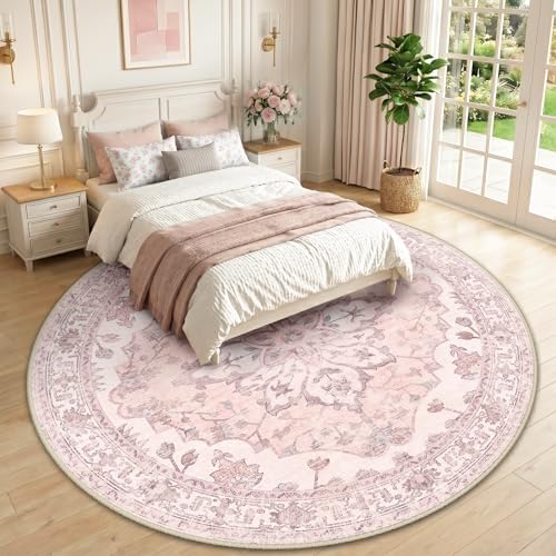 RELEANY Washable Area Rug, Round 10ft, Pink - Image 2