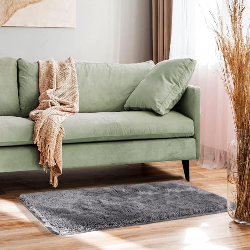 Ophanie 2x4 Small Rug Upgrade Non Slip Throw Bedside Area Rugs, Fluffy Soft Grey Mini Bedroom Carpet, Affordable Door Entryway Indoor Inside Front Entrance Dog Mat, Home Decor Aesthetic, Nursery - Image 6