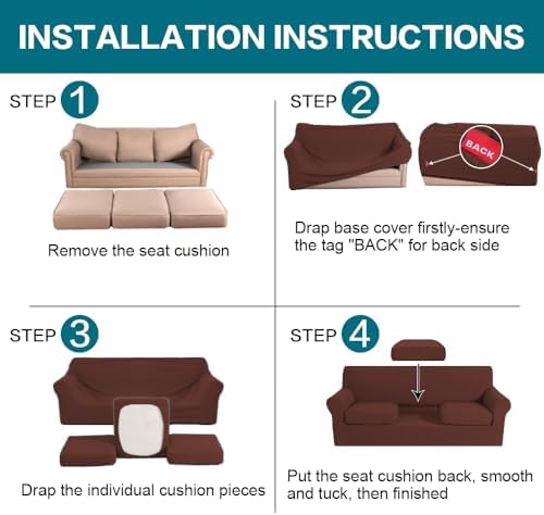 Turquoize 4 Piece Sofa Covers for 3 Cushion Couch Sofa Slipcover Soft Couch Cover for Dogs Washable Furniture Cover with 3 Individual Large Cushion Covers Feature Fabric (Large Sofa, Burnt Brick) - Image 6
