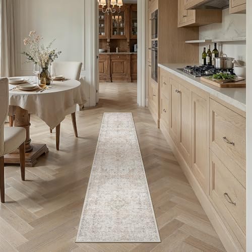 2x8 Washable Runner Rug Beige Grey Non Slip Vintage Carpet - Image 2