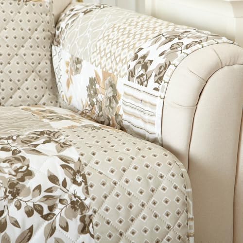 Great Bay Home Reversible Patchwork Recliner Cover - Washable Slipcover Furniture Protector with Elastic Straps - Perfect for Kids & Pets - Box-Stitched Detail (Taupe) - Image 4