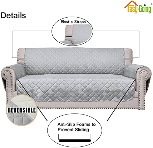 Easy-Going Reversible Couch Cover, Oversized Chair, Light Gray/Ivory - Image 3