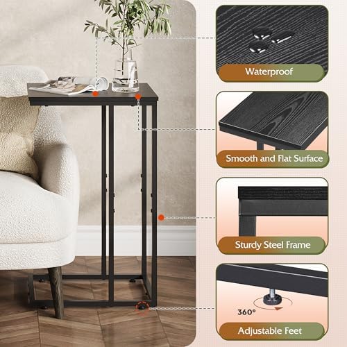 WLIVE C Shaped End Tables Set of 2, C Black Side Table for Couch, TV Trays Set of 2, Couch Side Tables that Slide Under, Small Side Table, C Table for Sofa, Living Room, Bedroom, Small Space, Brown - Image 6