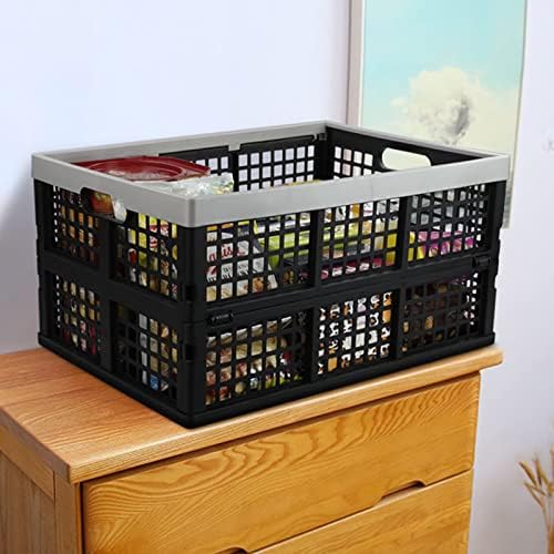 Kekow 3-Pack Black Plastic Collapsible Storage Basket, 42 L Folding Crates - Image 4