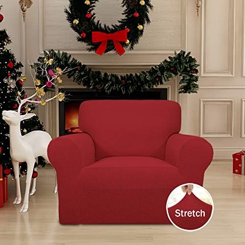 Easy-Going Stretch Chair Slipcover with Arm Washable Christmas Red - Image 2