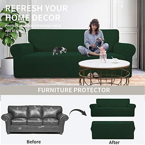Easy-Going Stretch Oversized Loveseat Couch Covers Washable Dark Green - Image 4