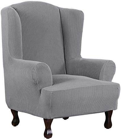 H.VERSAILTEX Wing Chair Slipcover Chair Covers for Wingback Chairs Wingback Chair Covers Slipcovers 1 Piece Stretch Sofa Cover Furniture Protector Soft Spandex Jacquard Checked Pattern, Dove by HVERSAILTEX