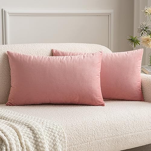 MIULEE 12x20 Inch Lumbar Velvet Throw Pillow Covers Dusty Pink by MIULEE