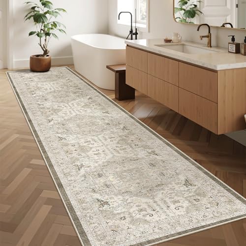 Madane Hallway Runner Rug 2'6''x12' Kitchen Runners Vintage, Ivory/Brown - Image 4