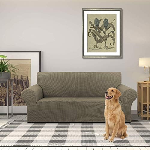 KEKUOU Stretch Loveseat Couch Cover, 2 Cushion Couch Slipcover,Khaki - Image 2