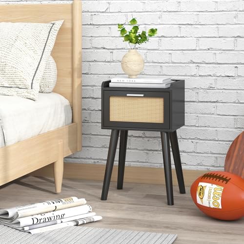 LAATOOREE Nightstand Set of 2, Small Bed Side Table with Rattan Door - Image 4