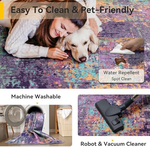 RELEANY Washable 2'x3' Abstract Area Rug for Living Room Purple Multi - Image 5