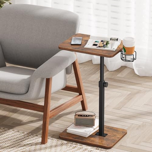 Giikin TV Tray Table, 360° Swivel Height Adjustable TV Trays for Eating on Couch,Sofa Armrest Side Table for Small Spaces Sofa Bed Dinner, Rustic Brown - Image 2