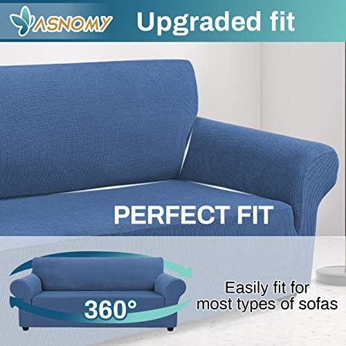 Asnomy Couch Covers for 3 Cushion Couch Stretch Sofa Covers Slipcovers, Pet Protector Furniture Covers for Dogs Cats Spandex Jacquard Fabric Small Checks（X-Large，River Blue） - Image 4