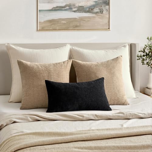 MIULEE Black Chenille Couch Lumbar Throw Pillow Covers, 12x20 - Image 4