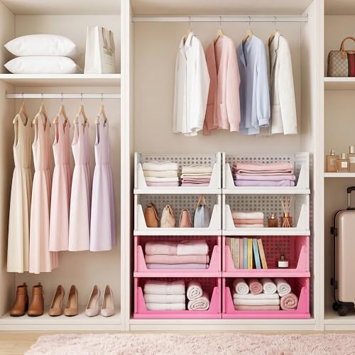 Pink Girl Closet Organizers and Storage Stackable Plastic Drawer Basket for Clothing Stackable Storage Bins Shelf Storage Container for RV Closet Wardrobe Bedroom Bathroom Playroom 8 Pack - Image 6