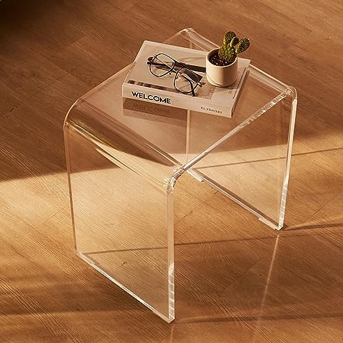 VEVOR Acrylic Side Table, Clear End Table, 18mm Thicker, One-Piece No Assembly Required, 18" High Modern Nightstand Used in Living Room & Bedroom, Bathroom, Home Decor, for Drink, Coffee, Food, Snack - Image 2