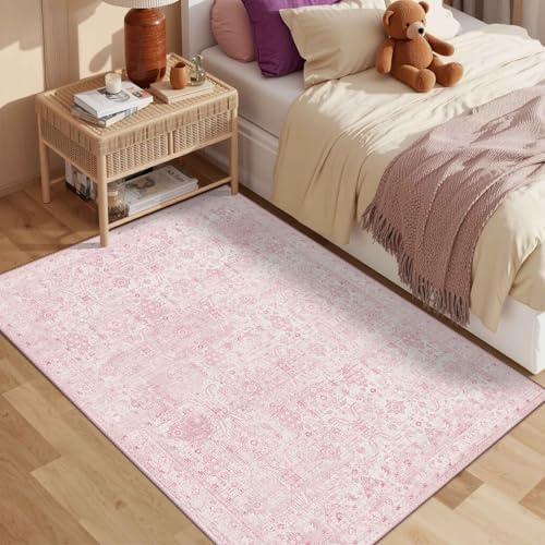 Rugxara Pink 3x5 Rug for Entryway Girls Nursery Bedroom Washable Area Rugs - Image 2