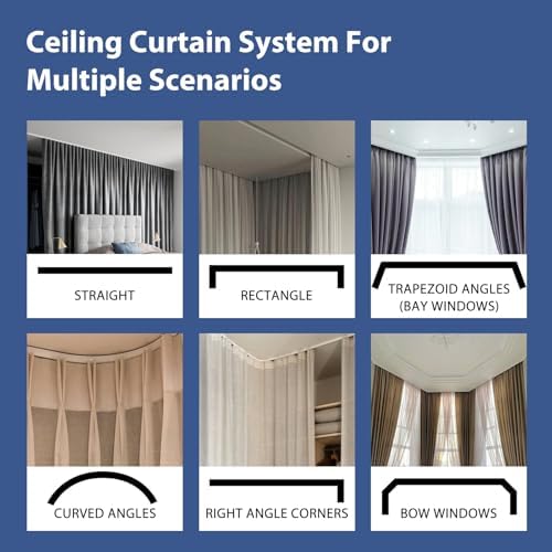 Room Divider Ceiling Mounted Curtains Track Sets Extra Wide Blackout Curtain Flexible Tracks for Bedroom Privacy Partition Separator, 1 Panel Beige Drape and White Rail, W10 x H9ft - Image 6