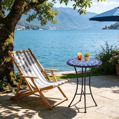 MUMTOP Mosaic Outdoor Side Table, 14" Small Round Patio Accent Table,Blue - Image 2