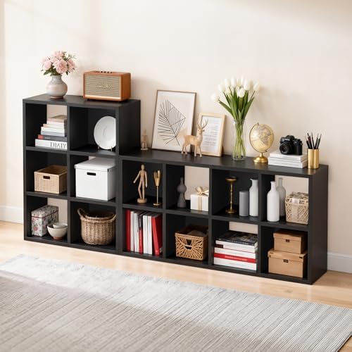 LUCKLIFE 6-Cube Storage Organizer, Modular Bookcase Shelf with Vertical or Horizontal Use, Fits 11×11" Bins, Optional Back Panels, for Living Room, Office, Carbon Black - Image 7