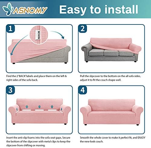 Asnomy Stretch Couch Covers Washable,loveseat Cover Slipcovers,Pink - Image 6
