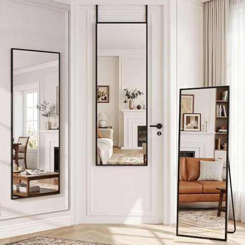 Suidia Full Length Mirror Over the Door&Wall Mounted, 48"x14" Door Mirror with Aluminum Alloy Frame, HD Shatterproof, No-Drill, Hanging Mirrors for Bedroom, Bathroom, Dorm, Closet, Rect, Black - Image 2