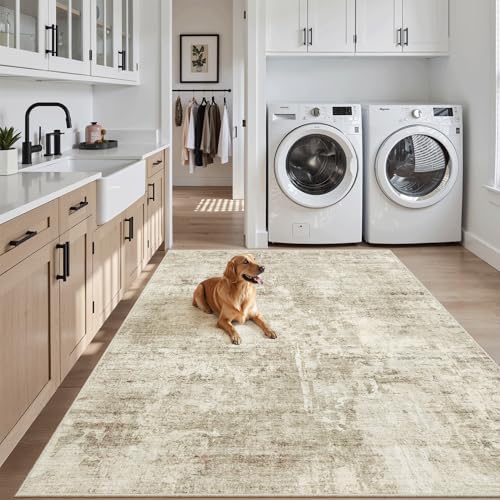 Soalmost Abstract 4x6 Area Rug Washable Rugs for Living Room, Beige/Gray - Image 3