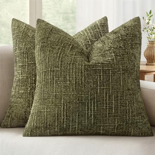 MIULEE Chenille Textured Throw Pillow Covers Olive Green 20x20 Set of 2 by MIULEE