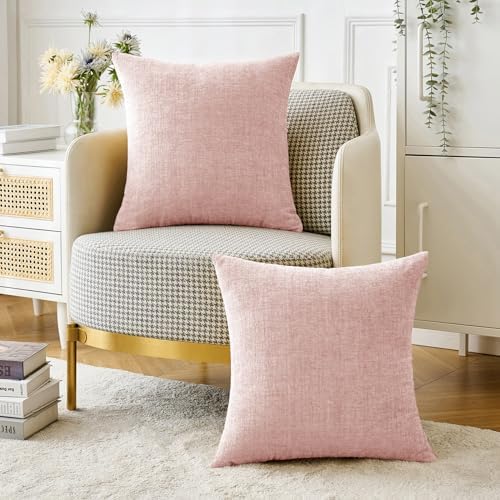 MIULEE Soft Chenille Throw Pillow Covers Pink 18x18 Inch Pack of 2 - Image 5