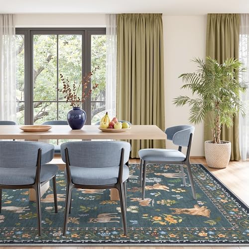 Soalmost Dog 9x12 Area Rugs for Living Room, Washable Soft Rug Navy Blue - Image 2