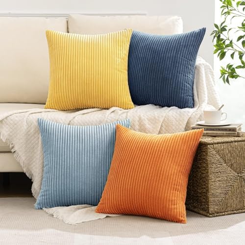 MIULEE Soft Corduroy Decorative Throw Pillow Covers Blue-Orange 20x20 - Image 5
