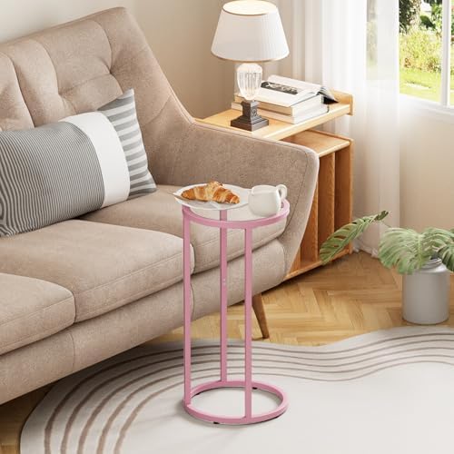 C Table Side End Table,Glass Couch Table Set of 2, Round Sofa End Table with Metal Frame, Small Snack Table for Living Room, Bedroom, Small Spaces, Easy Assembly (Pink,2pcs) - Image 7