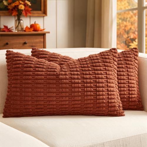 MIULEE Fall Lumbar Corduroy Decorative Throw Pillow Covers 12x20 Rust by MIULEE