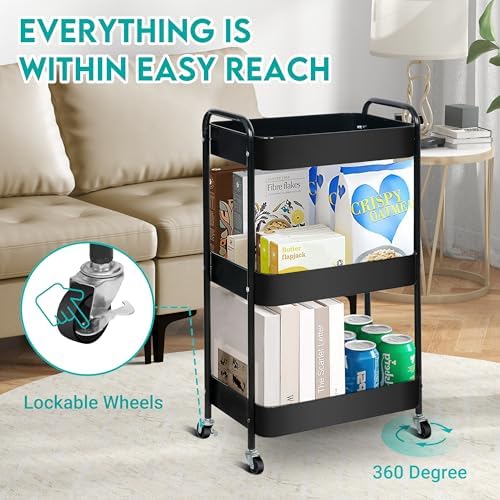 ZOES HOMEWARE 3 Tier Metal Rolling Cart on Wheels,Heavy Duty Utility Cart - Image 2