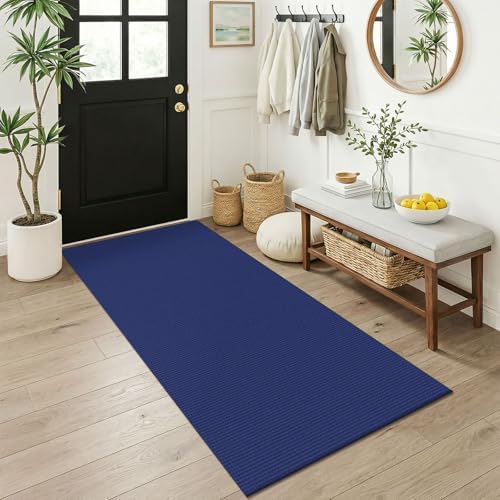 KOZYFLY 3x6 Washable Runner Rug, Non Slip Wide Runners for Hallway, Woven Large Entryway Runners, Braided Floor Carpet Runner for Entry, Kitchen, Bedside, Hall, Deep Navy Blue by KOZYFLY
