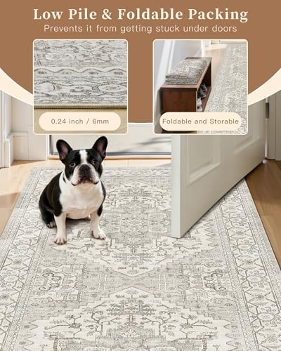 Madane Area Rug 3x5, Washable Vintage Entry Rugs for Bedroom, Beige/Brown - Image 6