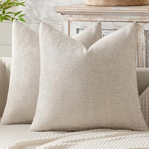 MIULEE Decorative Couch Throw Pillow Covers 18x18 Inch Neutral Beige 2 Pack by MIULEE