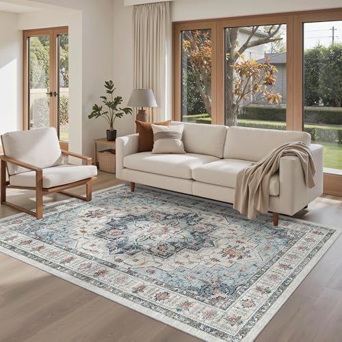 Madane Area Rug 4x6 Washable Rugs Vintage for Living Room, Blue - Image 2
