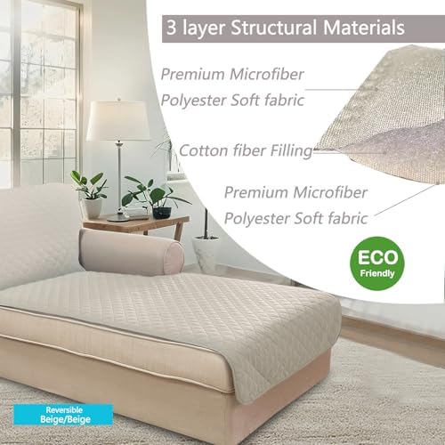 U-NICE HOME Sectional Couch Cover Chaise Lounge Cover, Beige/Beige - Image 4