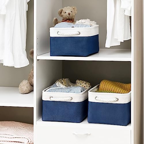 TheWarmHome Storage Bins for Shelves - 1 Pack 13.8x9.7x6.7 inch Collapsible Storage Basket for Organizing, Dog Toy Bin for Closet Organizer laundry Cloth Nursery (White & Jean Blue) - Image 3