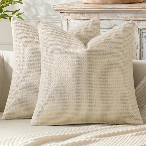 MIULEE Decorative Couch Throw Pillow Covers 18x18 Inch Neutral Cream 2 Pack by MIULEE