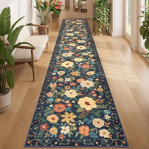 DUKINO 2x12 Washable Runner Rug, Non Slip Long Kitchen Rugs, Navy Blue by DUKINO