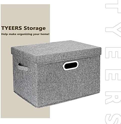 TYEERS Large Storage Bins with Lids, Collapsible, Washable, Fabric Storage Boxes for Organizing, 17.3x11.8x11.4 inches, 5 Pack, Gray - Image 7