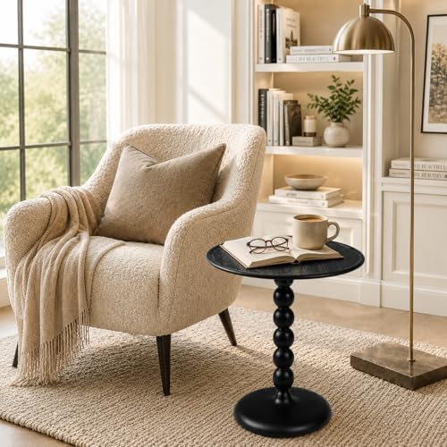 CLEENTABLE Round Metal End Table, Zigzag Design, 21" H x 15" W, Black - Image 3
