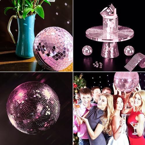 Art3dwallpanels Mirror Mosaic Disco Tiles, Self Adhesive Glass Pink - Image 5