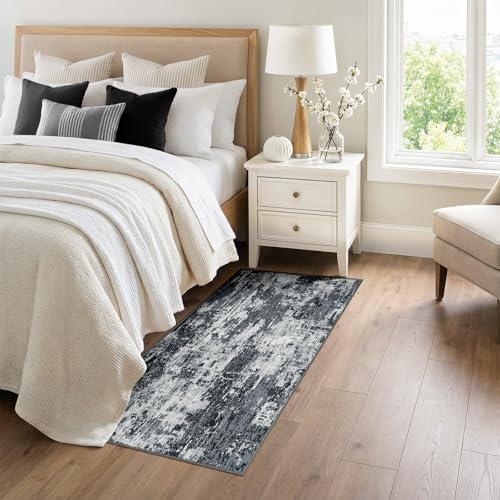 RELEANY Washable Runner 3'x6' Abstract Area Rug for Hallway Black White - Image 3