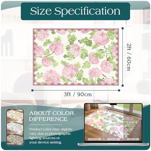 Front Door Mat Outside Entrance, 2x3 Pink White Floral Entryway Rug - Image 2